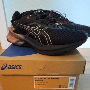 ASICS Novablast Platinum Black/Rose Gold Size 8